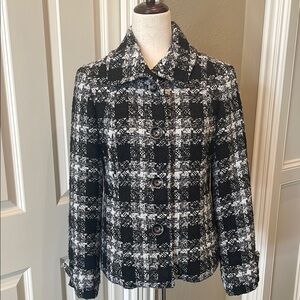 Chico's Plaid Textured/Tailored Blazer/Jacket Black/White 8